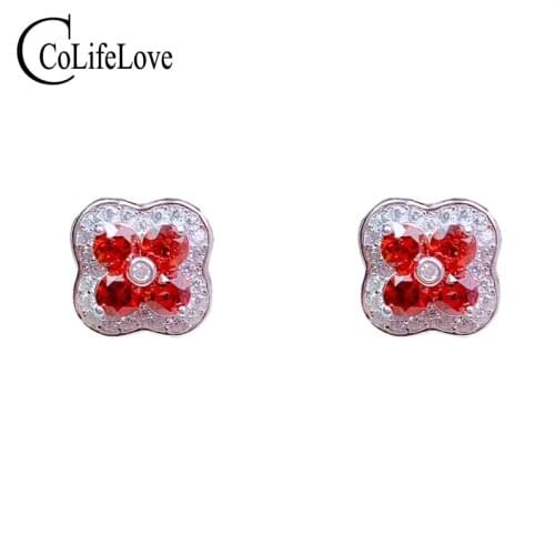 CoLife Jewelry Fashion Gemstone Earrings for Daily Wear 3mm Natural Garnet Stud Earrings Silver Garnet Jewelry