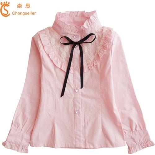 2018 Spring Fall Cotton Princess Long Sleeve Child Lace Shirt School Baby Girl Blouse Kids Girls Clothes Kids Tops For 4-10Y