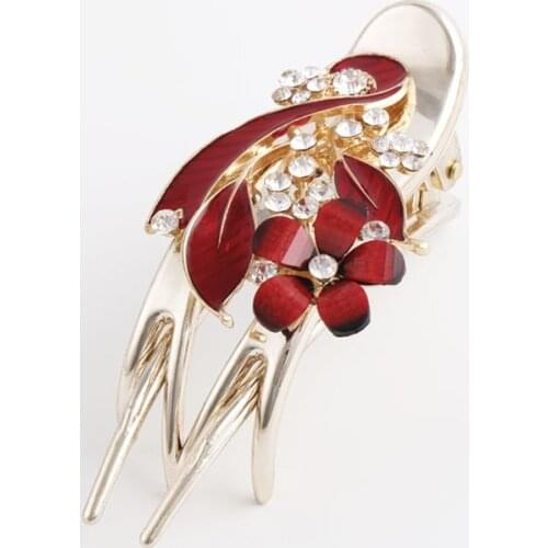 FirstStar Crystal Red Flower Rhinestone Hair Clip Barrette Hairpin Headwear Accessories Jewelry For Woman Girls Wedding