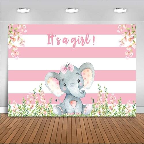 Neoback Girl Background Newborn Elephant Backdrop for Photography White and Pink Stripe Photo Shoot Studio Baby Shower Party 489