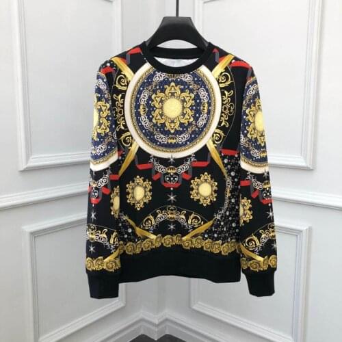 Hot Fashion Mens retro print O-neck Hoodie tops 2021 Autumn High quality men sweatshirt C388