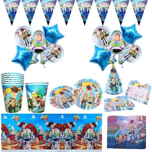Toy Story Theme Party Disposable Cups And Plates Tablecloth Party Tableware Set Childrens Birthday Holiday Decoration Supplies