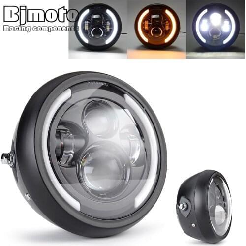 BJMOTO Moto Scooter 7.5 inch Round LED Headlight Headlamp For Victory Honda Kawasaki 20W 15W High Low Beam Off-Road Head light
