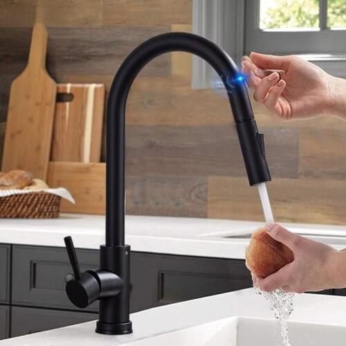 Matte Black Pull Out Sensor Kitchen Faucet Sensitive Smart Touch Control Faucet Mixer For Kitchen Touch Sensor Kitchen Mixer Tap
