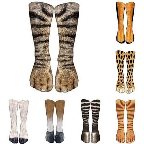 Fashion 3D Printed Women High Knee Long Socks Animal Paw Elastic Cotton Compression Sports Cycling Unisex Winter Warm Calf Socks
