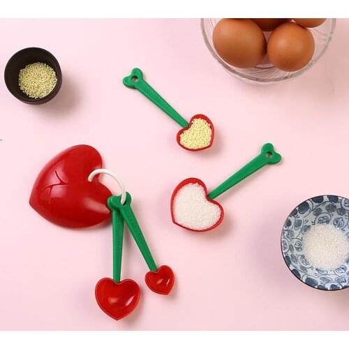 Measuring Spoon Kit Heart Shaped Reusable Detachable Red Love Cherry Shaped Egg White Separator Kit for Home