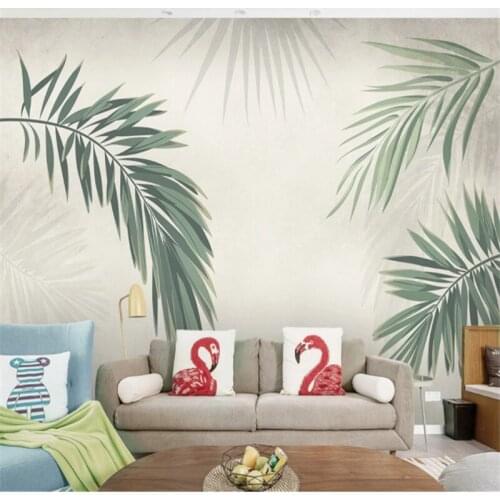 Custom Mural Wallpaper Small Fresh Plant Palm Leaf Background Wall Painting