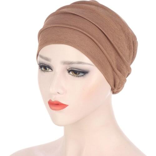 2021 New Spring Candy Color Turban Cap Chemotherapy Headband Forehead Pile Hat Muslim Headscarf Women