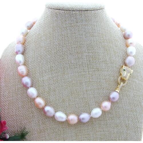 Natural NEW freshwater pearl 10-11mm Multi Color Rice Pearl Necklace 18"