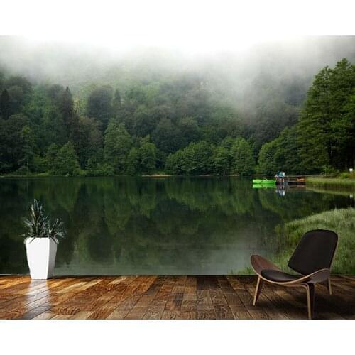 Papel de parede misty pine forest lake natural landscape 3d wallpaper mural,living room tv wall bedroom wall papers home decor