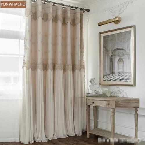Custom curtains Luxury European Royal Princess Wind Bedroom Modern Simple beige cloth blackout curtain tulle drape B763