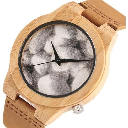 Handmade 2017 Wooden Watch Male Unique Stone Pebble Cobble Face Sport Bamboo Quartz Wristwatches Men Women Clocks Reloj Hombre