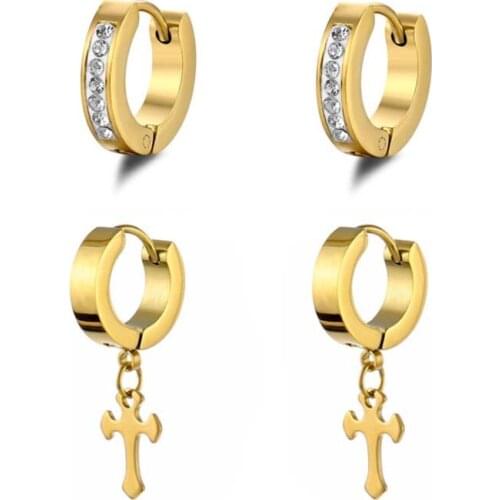 Small Cross Hoop Earrings Pack For Women Men Stainless Steel Cool Edgy Dangle Hoop Earrings Set With Charm Eboy Egirl Jewelry