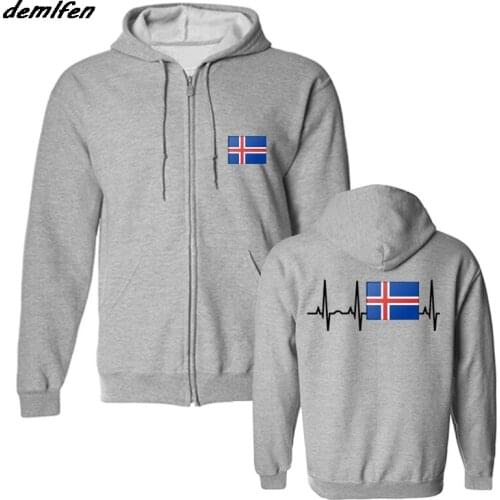 Spring autumn Fashion Hot Iceland Flag Hoodie Icelandic Heartbeat Gift jacket Men Fleece Hoody Sweatshirt Harajuku
