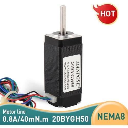 For mini cnc 3D printer 20BYGH50 Series motor 50mm 0.8A 1.8 degree High Torque Nema8 Stepper motor