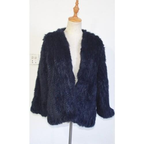 SJ412 Dark Blue China Factory Sale 2019 Autumn Winter Rabbit 1*1 Knit Fur Jacket