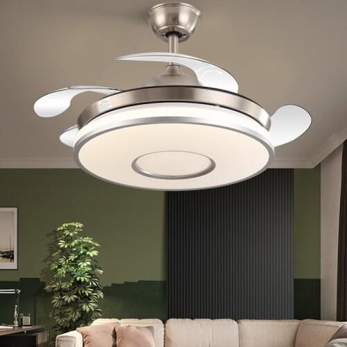 Modern LED Frequency Conversion Invisible Ceiling Fan Lamp Bedroom European Quiet Remote Control Hanging Light Fan 110V 220V