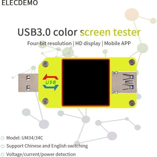 UM34C USB3.0 color screen tester, voltage and current meter measurement and detection Type-C with Android APP