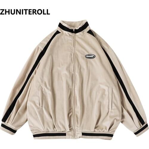 Harajuku Vintage Basebal Jacket Coat Embroidery Striped Windbreaker Jacket Hip Hop Men Track Jacket Coat Streetwear Clothing