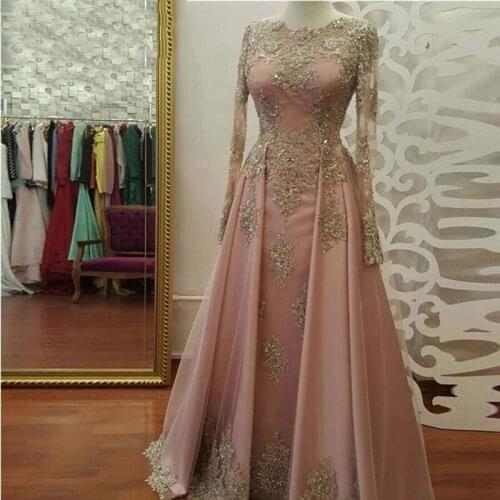 Vintage Refinment Evening Dress A-Line Long Sleeve Floor-Length Prom Gowns Lace Applique Formal Party Dress Zipper Custom Made