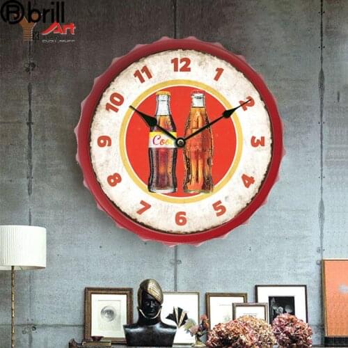 Vintage Wall Clock Large Creative Beer Cover Clocks Wall Home Decor Living Room Farmhouse Decor Reloj Mural Decorativo Horloge