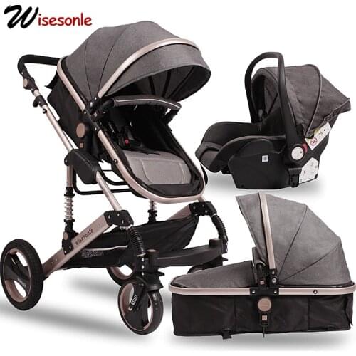Wisesonle baby stroller double-sided use two-way 3-in-1 car seat cradle foldable large tires light and easy to operate