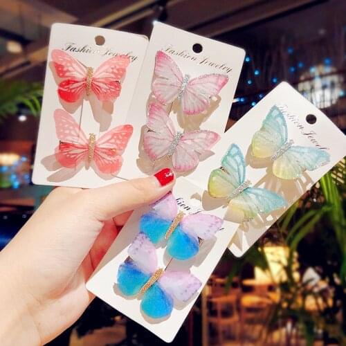 2Pcs/Pack Girls Beautiful Colorful Simulation Butterfly Hair Clips Sweet Hair Ornament Headband Hairpins Kids Hair Accessories