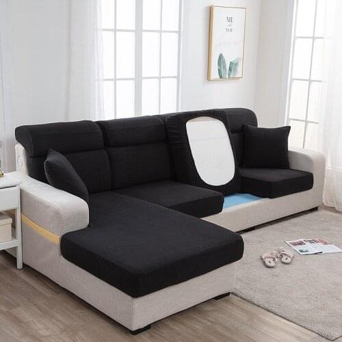 Jacquard Thick Sofa Seat Cushion Cover Funiture Protector Polar Fleece Sofa Slipcover Elastic Solid Color