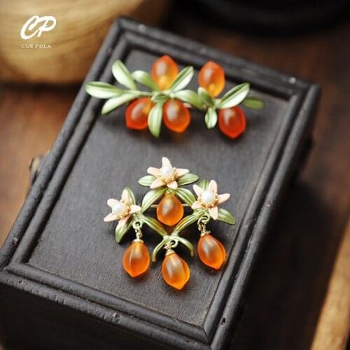Creative Berry Retro Simple Forest Garden Plant Orange Glass Pearl Brooch Pin Female