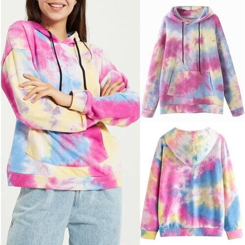 Sweatshirts Women Fashion Long Sleeve Hooded Sweatshirt Tie Dye Pocket Loose Hoodie Top Pullover Hoody Autumn female clothing
