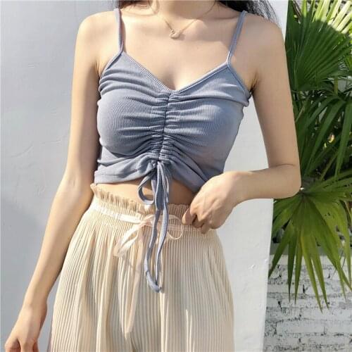 2019 summer womens new sexy fashion casual nightclub home V-neck wear exposed navel short drawstring thread strap vest