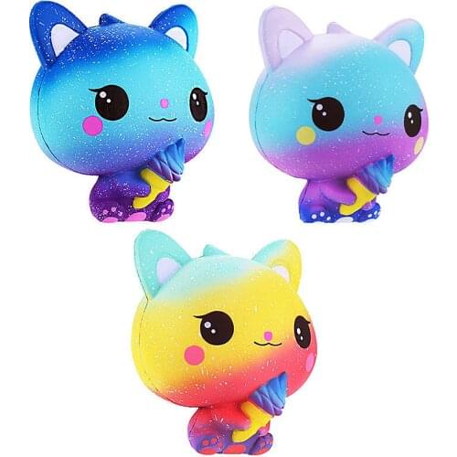1PC Fun Rainbow Cartoon Ice Cream Cat Kitty Squishy Slow Rising Cute Jumbo Strap Soft Squeeze Scented Bread Cake Toy Gift Kid