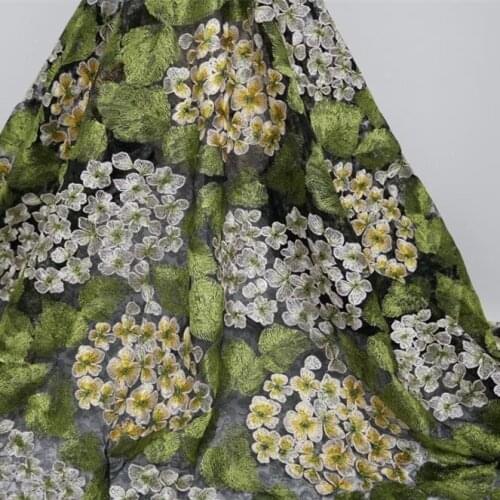 1 yard 130cm Green Yellow Embroidery Hydrangea floral lace fabric for Gowns prom dress Wedding guest outfits