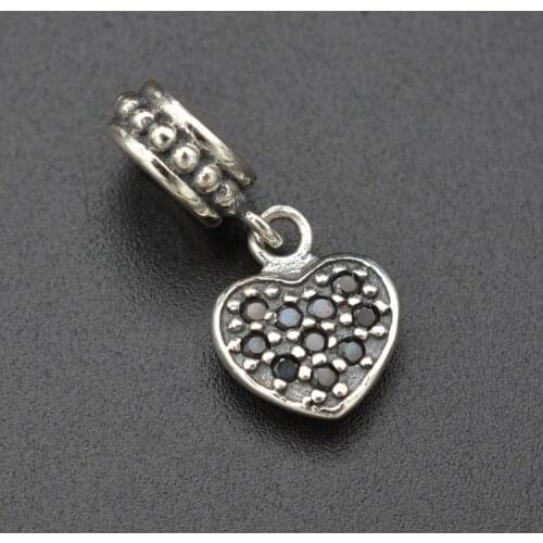 100% 925 Sterling Silver Heart-Shaped Silver Jewelry With Black Zircon Is A Symbol Of Love For Lovers