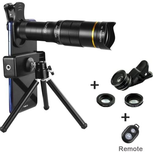 32X Telescope Lens 4K HD Universal Telephoto Phone Camera for Smartphone 4in1 Wide Angle Fisheye Macro Lens Kit Include Tripod