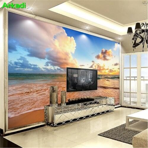 Custom 3d Wallpaper HD Aesthetic Sky Beach Waves Living Room Bedroom Sofa TV Wall Mediterranean Wall Painting