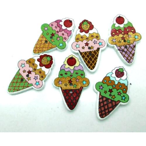 50pcs 26x16mm Random Mixed Ice Cream Pattern Wooden Buttons For Clothes Crafts Sewing Scrapbooking DIY Accessories