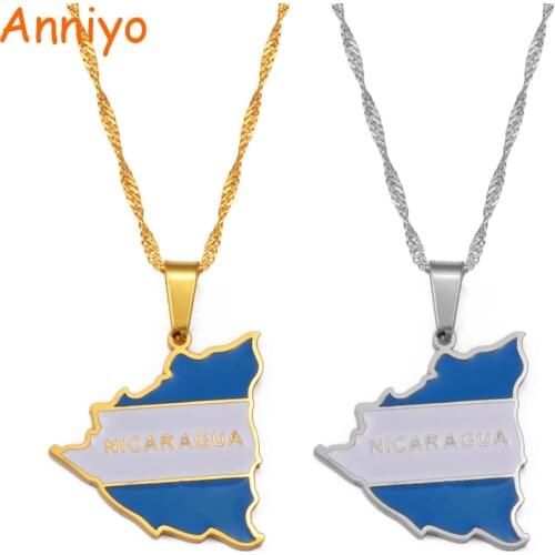 Anniyoc Nicaragua Map Flag Pendant Necklaces for Women Gold Color Charm Nicaraguans Maps Jewelry Patriotic Gifts #176521
