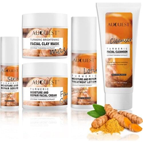 AUQUEST Turmeric 5Pcs Set Toner Moisturizing Cream Brightening Whitening Mask Deep Cleansing Cleanser Anti-Wrinkle Skincare