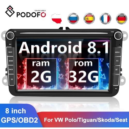 Podofo 2 din Android 8.1 Car Radios 8" GPS Multimedia Player For VW/Volkswagen/Golf/Passat/b7/b6/Skoda/Seat/Octavia/Polo/Tiguan