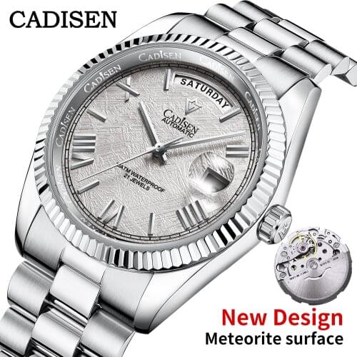 CADISEN Automatic Watch Men Mechanical Watch 40mm Meteorite Surface Stainless Steel Sapphire Japan Miyota 8285 Luxury Watches