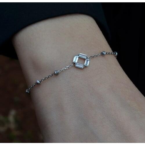 Baget Swarovski Taşlı Bileklik 925 Gümüş Rodyum Kaplama