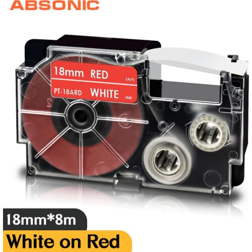 White on Red XR-18ARD XR-18WE for Casio Compatible Label Tape 18mm*8m High Adhesive Ribbon Printer KL 120 750 170 130 200E 300