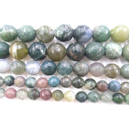 Natural Stone Beads Faceted Indian Agates Round Loose Beads For Making Jewelry 15Inch 6/8/10/12mm Beads Diy Bracelet