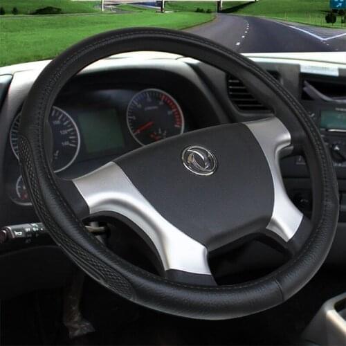 KKYSYELVA Black Leather Steering Wheel Covers for Car Bus Truck 36 38 40 42 45 47 50cm Diameter Auto Steering-wheel cover
