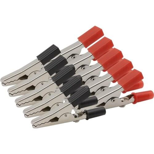 Black and Red 55 mm Insulated Plastic Handle Crocodile Clip Cable Lead Test Electrical Clamp Metal Alligator Clips