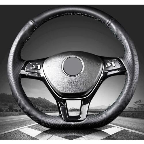 DIY Black Faux Leather Car Steering Wheel Cover For Sagitar 2015 Golf 7 Polo 2014 Lamando Black Leather DIY Hand Sewing