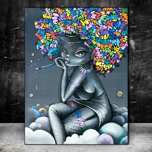 Graffiti Explosion Head Black Skin Sexy Girl Street Art Canvas Print Painting Wall Picture Living Room Home Decoration Poster