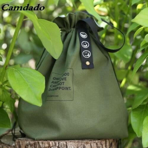 Canvas Insulation Bag Simple Beam Mouth Drawstring Tote Bag Portable Waterproof Picnic Industrial Style Portable Lunch Box Bag