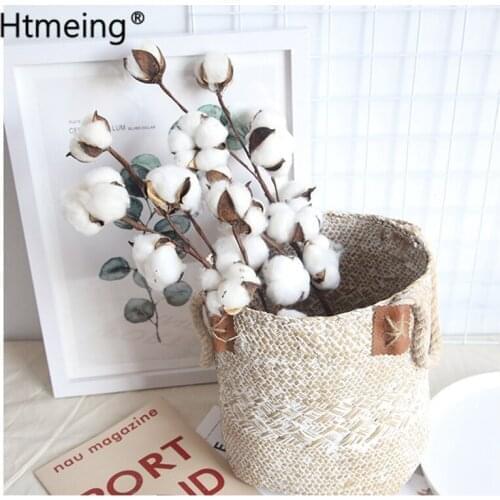 Htmeing 3pcs 10 Heads Cotton Stems Real Natural White Cotton Flowers Bolls Farmhouse Style Rustic Floral for Home Wedding Decor